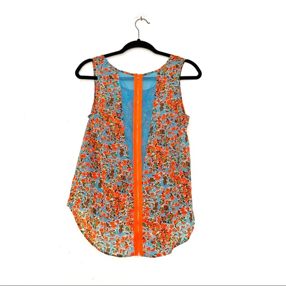 Mine Neon Lightweight Floral Contrast Zipper Tank - Picture 2 of 7